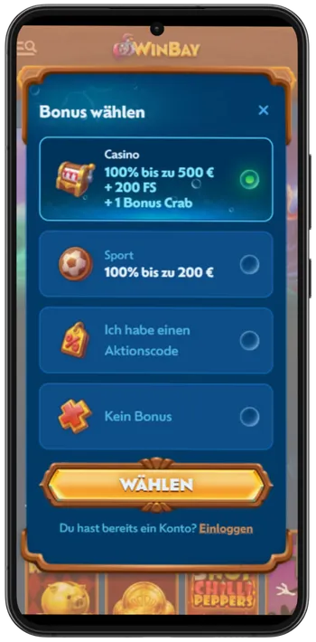 WinBay Bonus wählen
