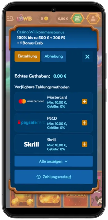 Winbay Einzahlung tätigen