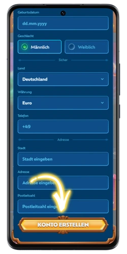 Winbay anmelden – Telefonnummer und Adresse im Formular eintragen