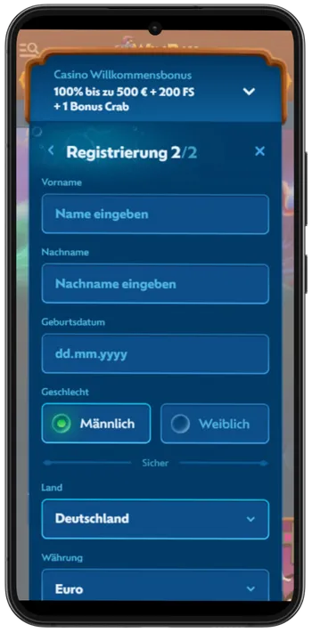 WinBay Persönliche Daten eingeben
