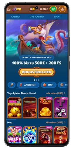 Winbay login – erfolgreiche Kontoerstellung und Weiterleitung zur Startseite