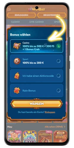 Winbay Casino anmelden – Willkommensbonus bei der Registrierung auswählen